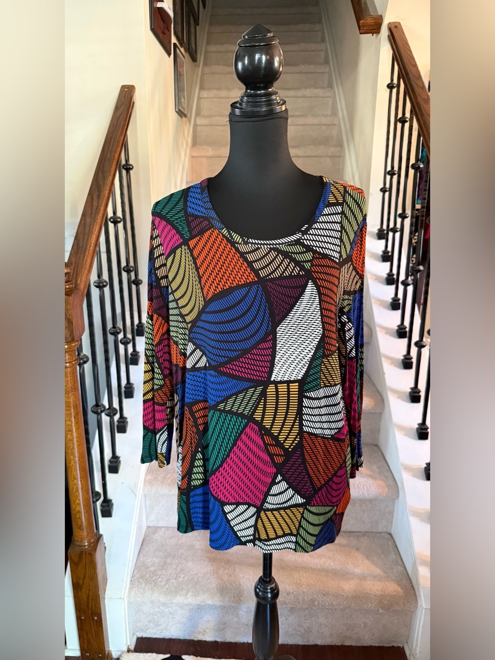 Kasper “Art to Wear” Colorful Geometric Abstract Print Top